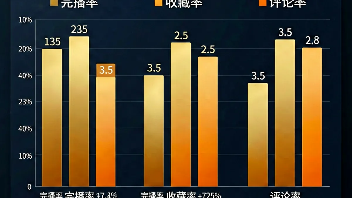 8x8x美女 - 内容质量分析示意图，展示完播率、收藏率等关键数据指标的对比柱状图，背景为深色数据大屏风格